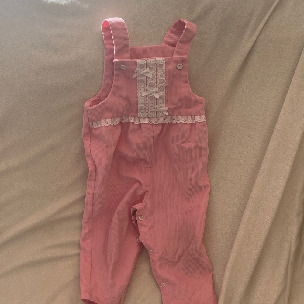 Buster Brown Pink Corduroy Overalls with Lace Accent